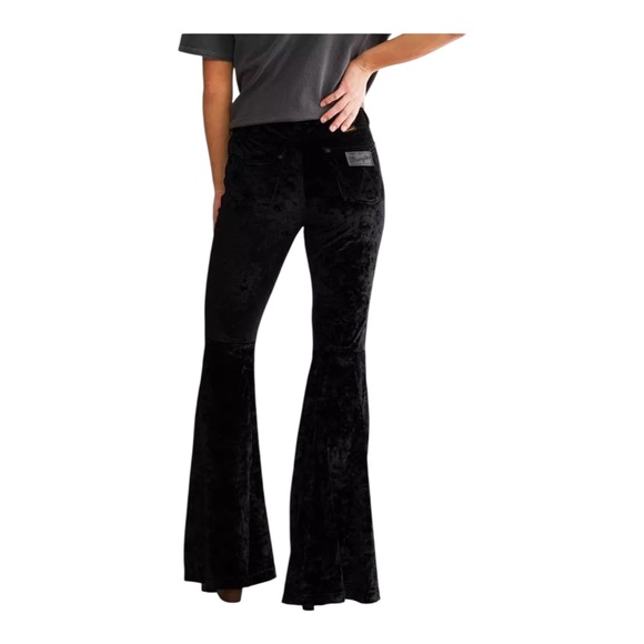 Wrangler Retro Black High Rise Velvet Trumpet Flare Western Pants Size 26 New - Picture 1 of 16